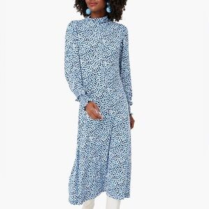 Draper James Blue and White Bishop Sleeve‎ knit Dress high neck